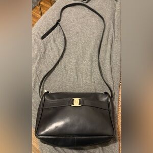 Vintage Salvatore Ferragamo Black Leather Crossbody Bag